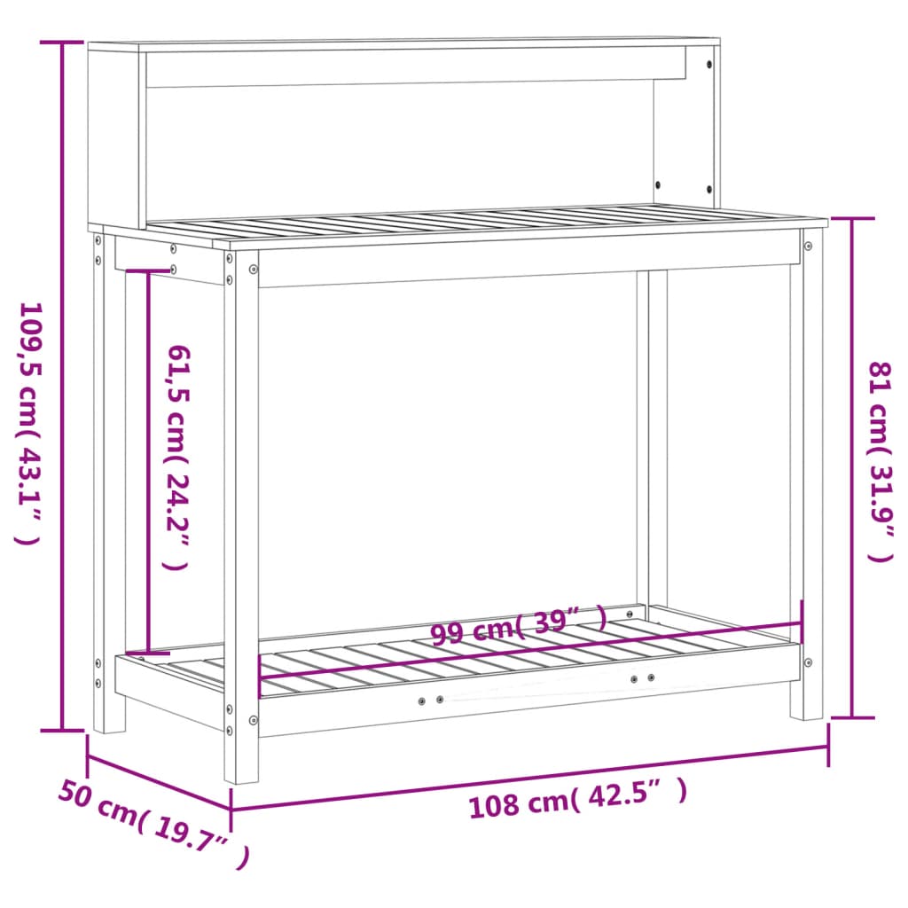 Tavolo Invaso con Ripiani 108x50x109,5cm Legno Massello Douglas