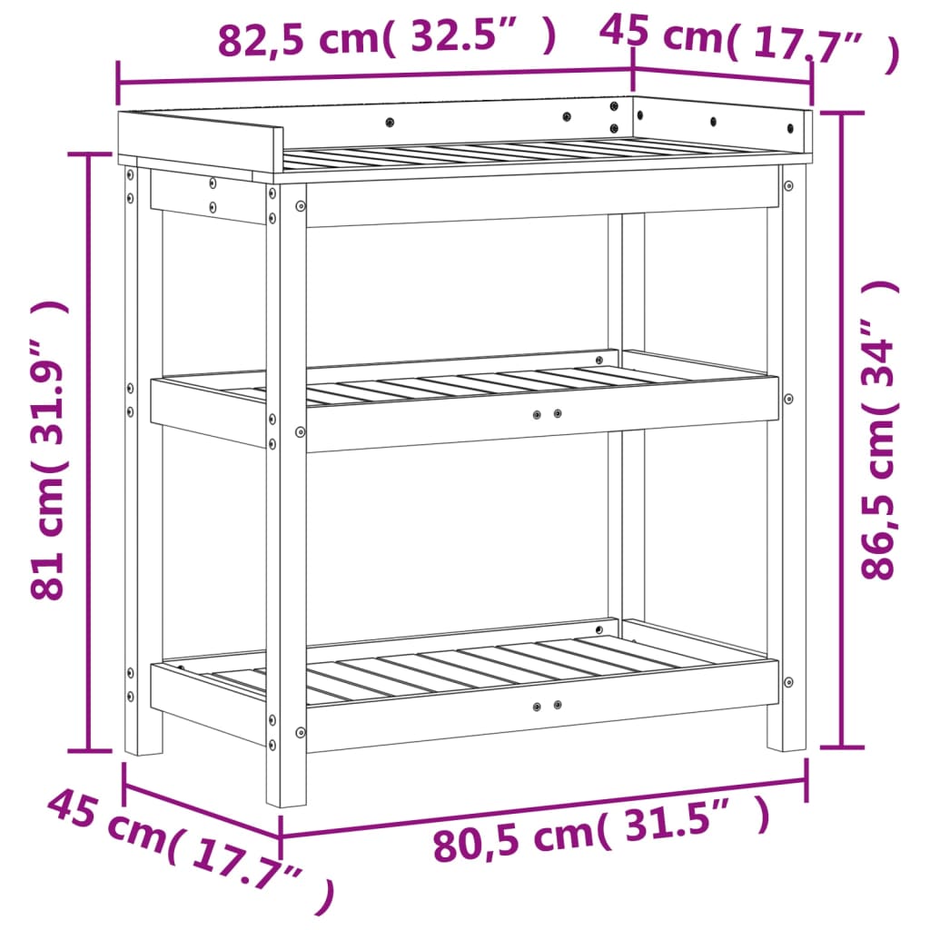 Tavolo Invaso con Ripiani 82,5x45x86,5 cm Legno Massello Pino