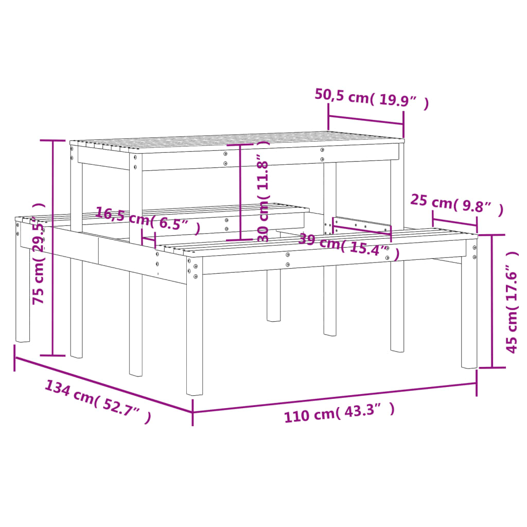 Tavolo da Picnic 110x134x75 cm in Legno Massello di Pino | homemem39