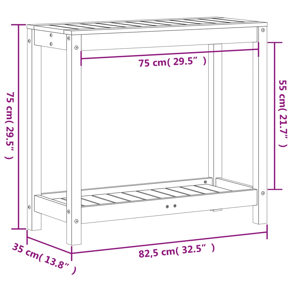Tavolo Invasatura Ripiano Marrone Cera 82,5x35x75 Massello Pino