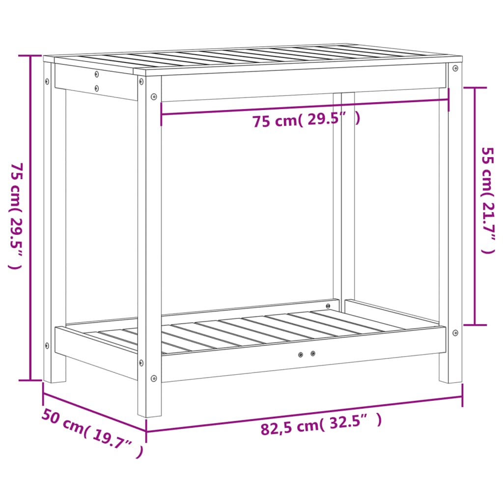 Tavolo Invasatura Ripiano Marrone Cera 82,5x50x75 Massello Pino - homemem39