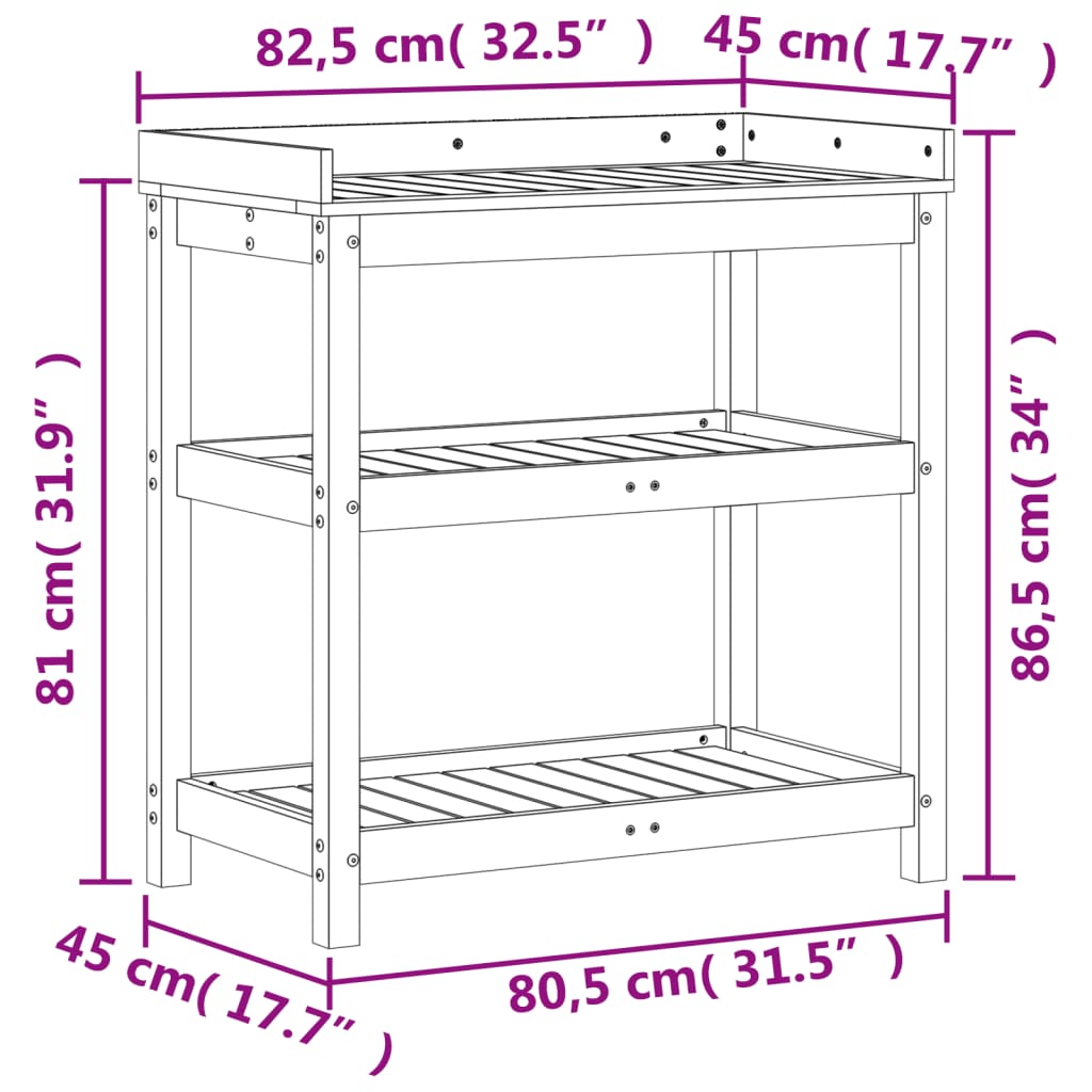 Tavolo Invaso con Ripiani Marrone 82,5x45x86,5 cm Massello Pino - homemem39