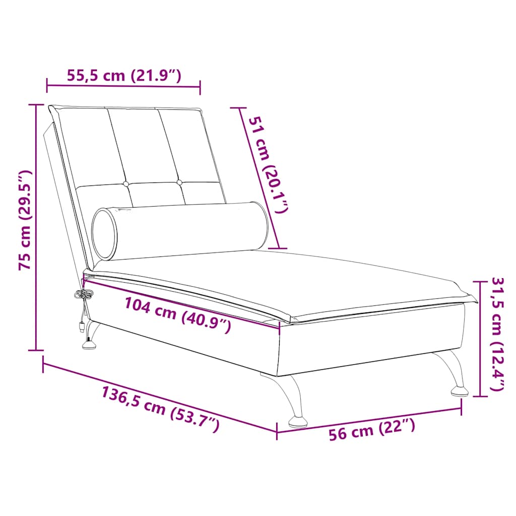 Chaise Longue Massaggi con Cuscino a Rullo Nero in Velluto | homemem39