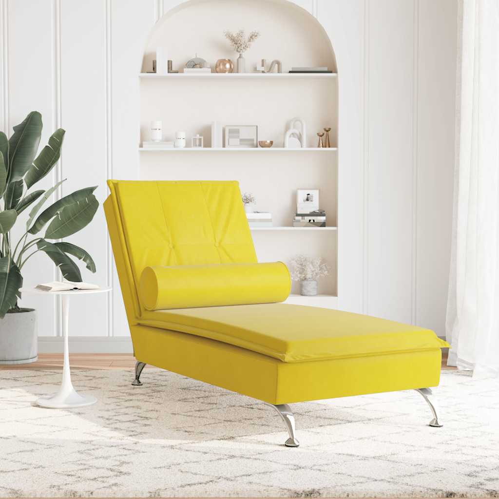 Chaise Longue Massaggi con Cuscino a Rullo Giallo in Velluto - homemem39