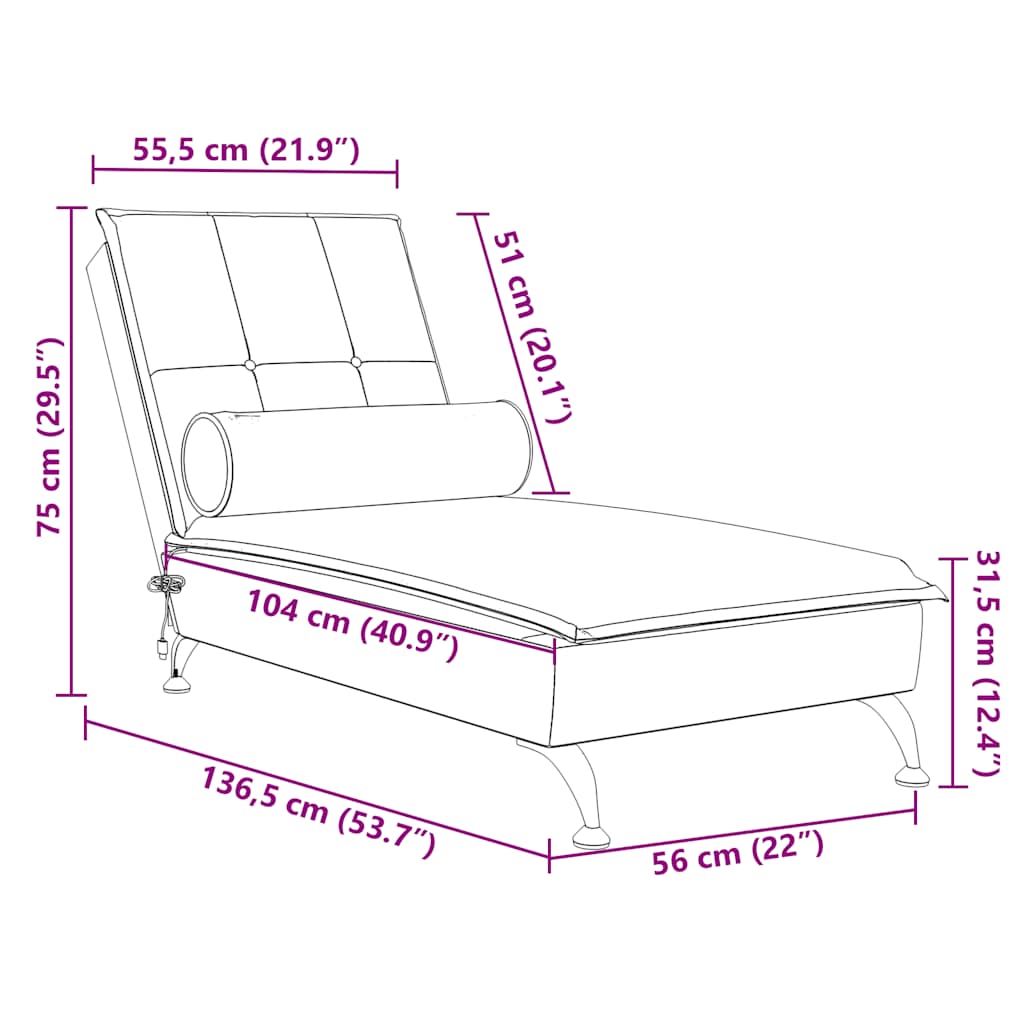 Chaise Longue Massaggi con Cuscino a Rullo Crema in Velluto - homemem39
