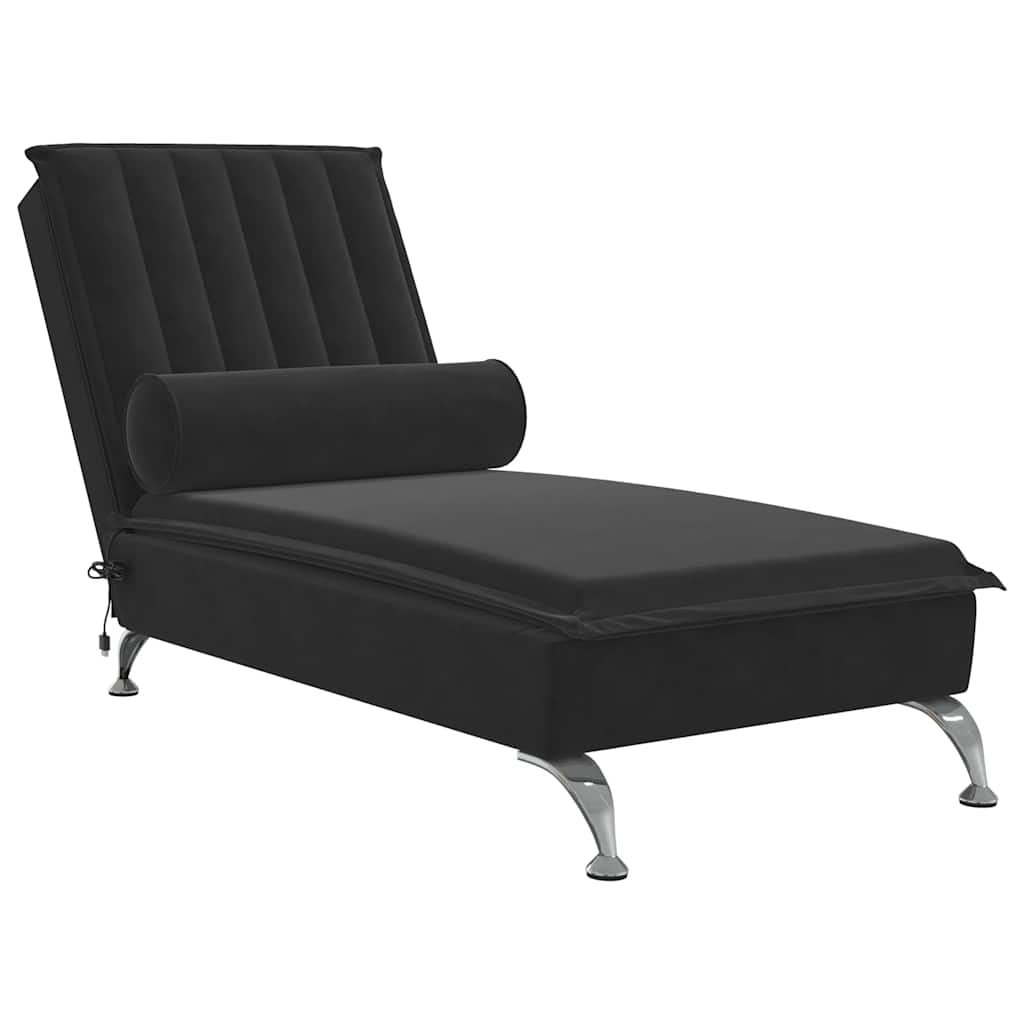 Chaise Longue Massaggi con Cuscino a Rullo Nero in Velluto - homemem39