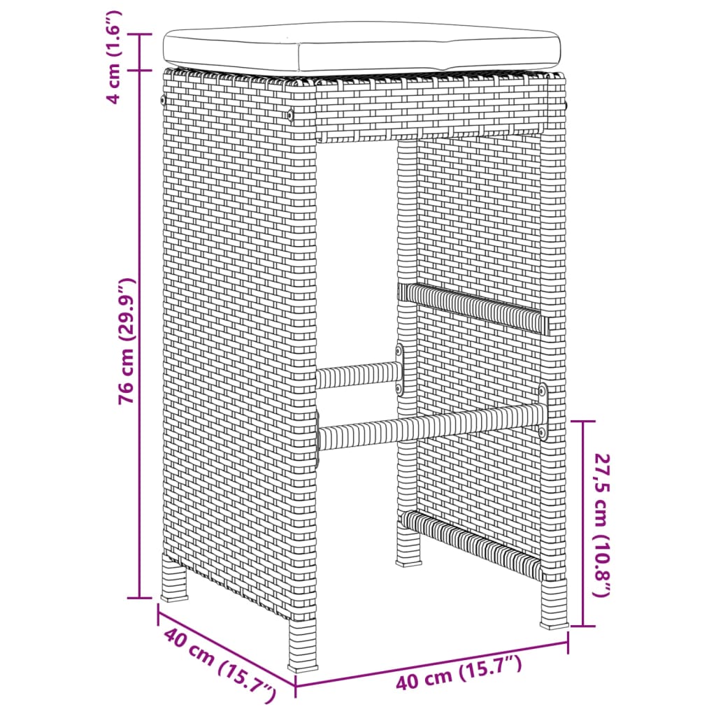 Sgabelli Bar da Giardino con Cuscini 6 pz Grigi in Polyrattan