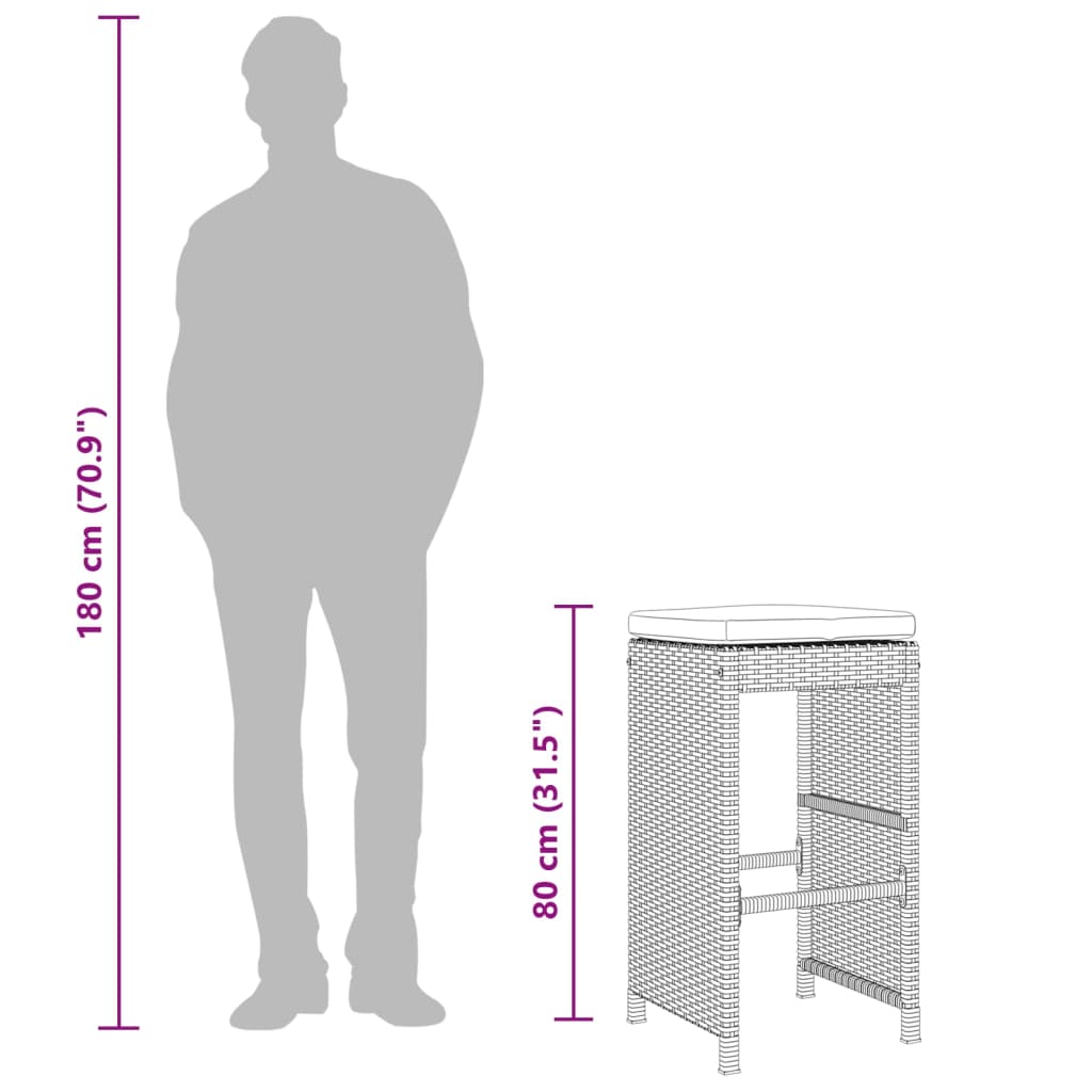 Sgabelli Bar da Giardino con Cuscini 6 pz Grigi in Polyrattan