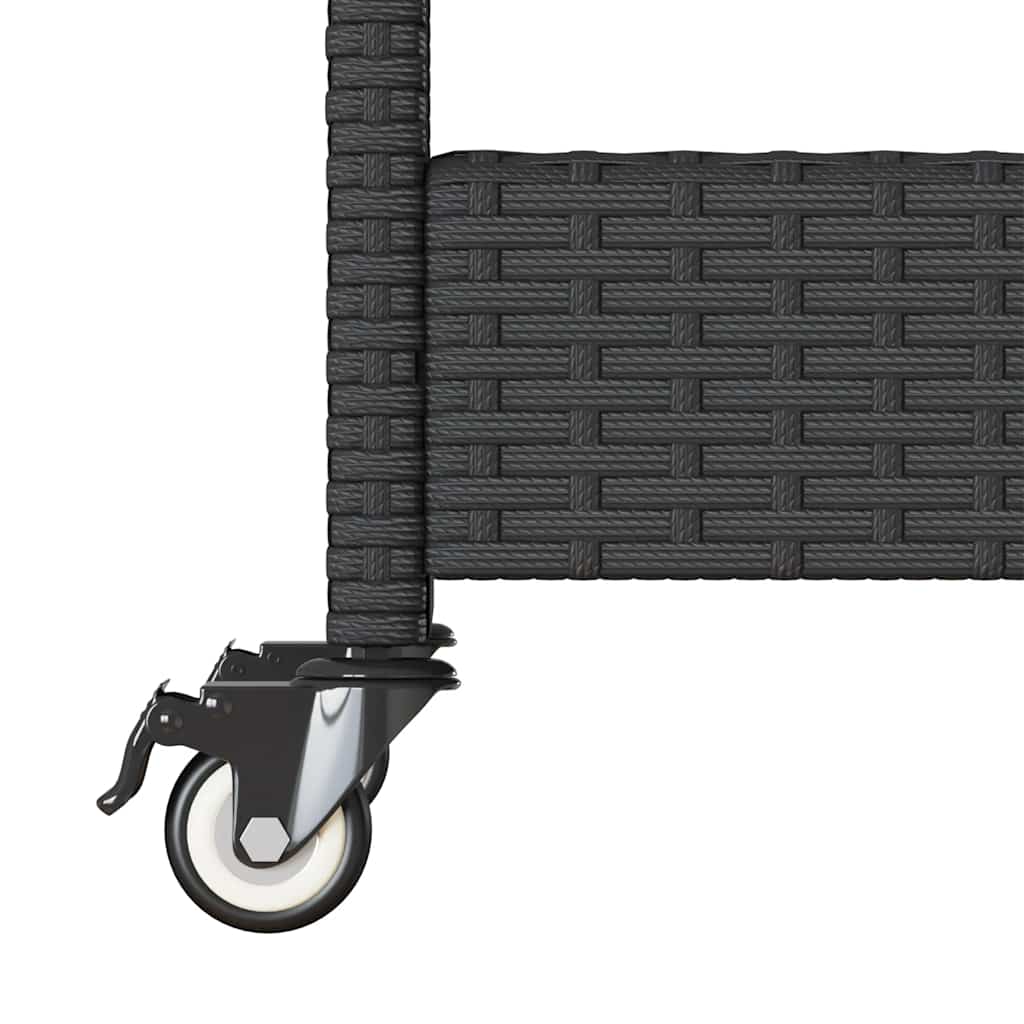Carrello da Bar 3 Livelli Nero in Polyrattan e Legno Acacia | homemem39