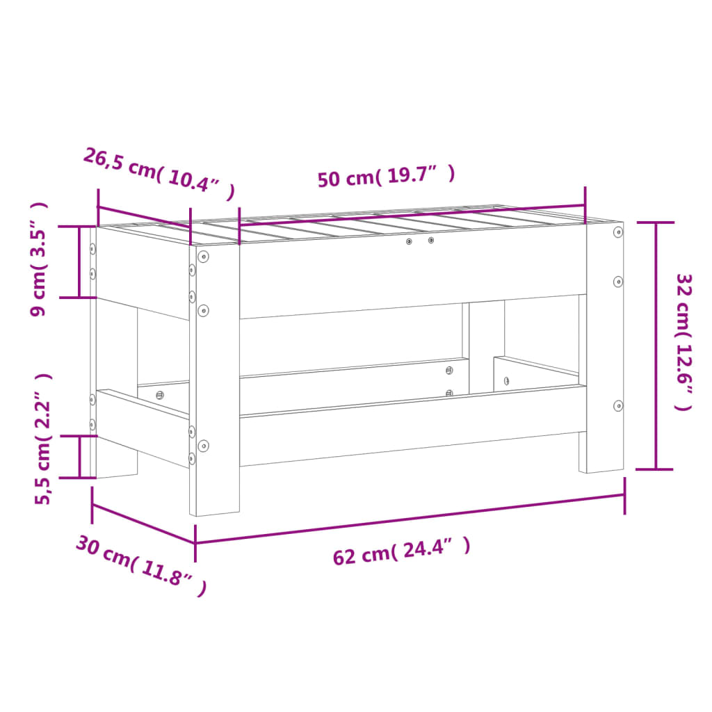 Poggiapiedi da Giardino 62x30x32cm in Legno Massello di Douglas | homemem39