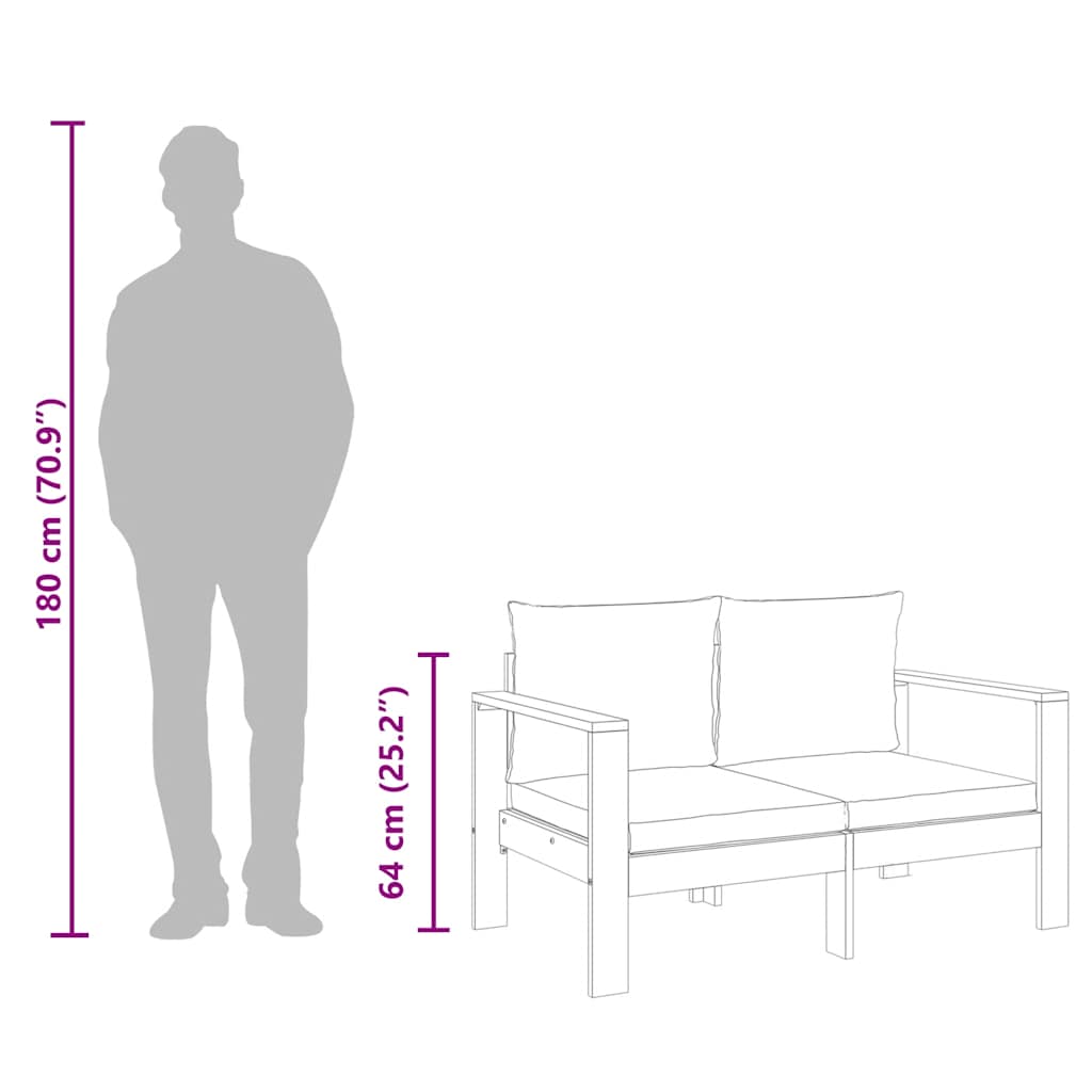 Divano da Giardino con Cuscini 2 Posti Legno Massello di Acacia - homemem39