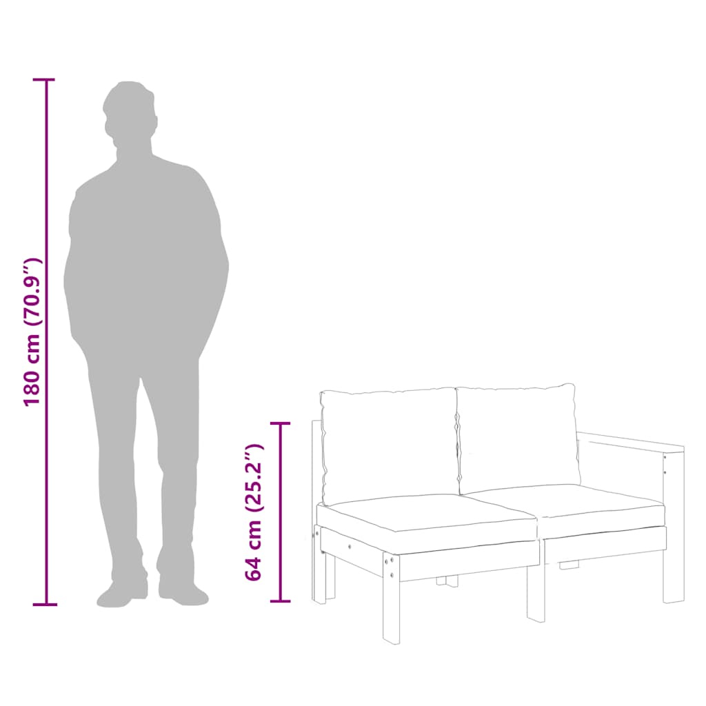 Divano Giardino con 1 Bracciolo 2 Posti Legno Massello Acacia - homemem39