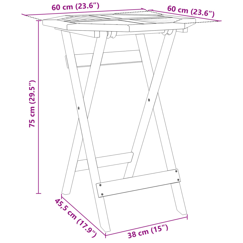 Tavolo da Giardino Pieghevole Ø60x75cm Legno Massello di Acacia | homemem39