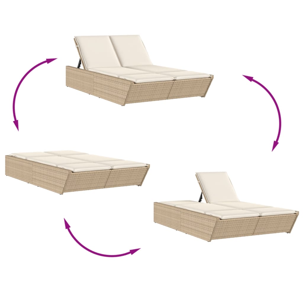 Lettino Prendisole con Cuscini Beige in Polyrattan - homemem39
