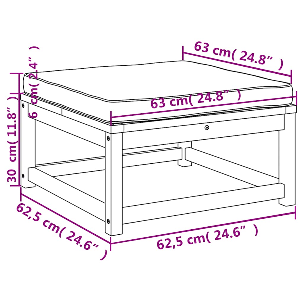 Poggiapiedi da Giardino con Cuscini in Legno Massello di Acacia