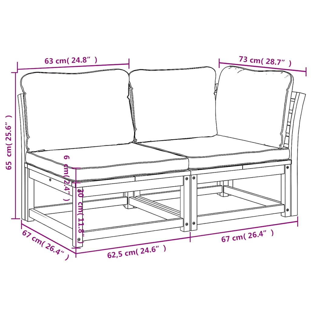 Set Salotto da Giardino 2 pz con Cuscini Legno Massello Acacia | homemem39