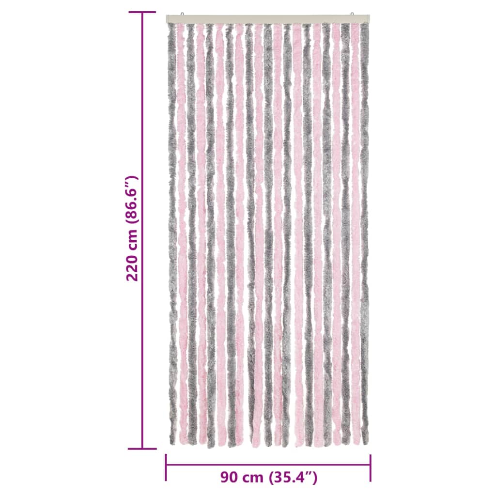 Tenda Antimosche Grigio Argento e Rosa 90x220 cm in Ciniglia - homemem39