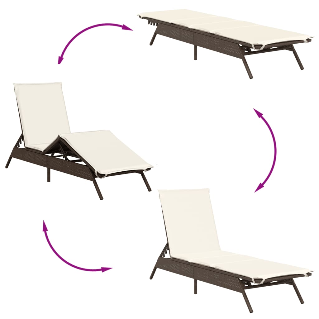 Lettino Prendisole con Cuscino Marrone in Polyrattan - homemem39