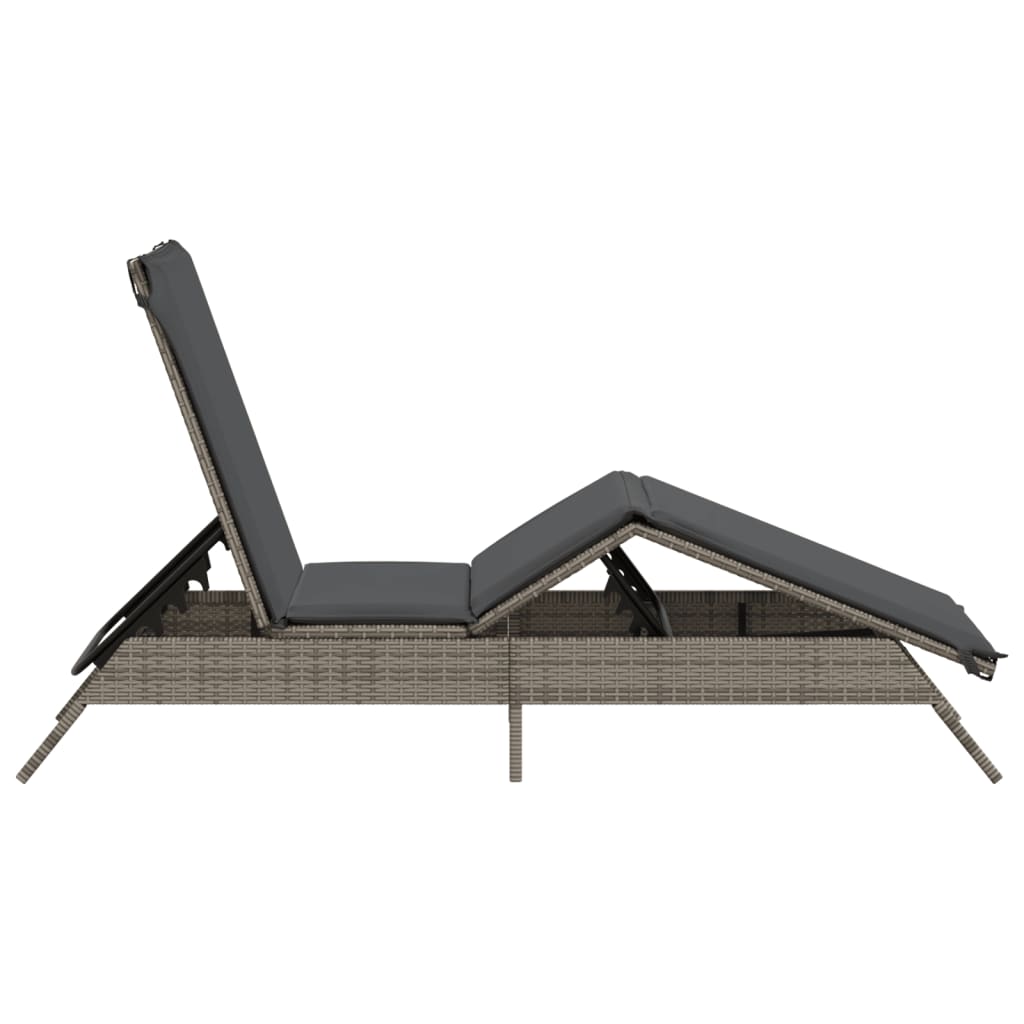 Lettino Prendisole con Cuscino Grigio in Polyrattan - homemem39