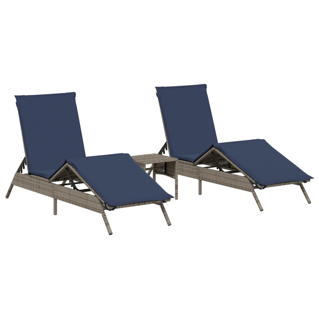 Lettini Prendisole 2 pz con Tavolino Grigio in Polyrattan - homemem39