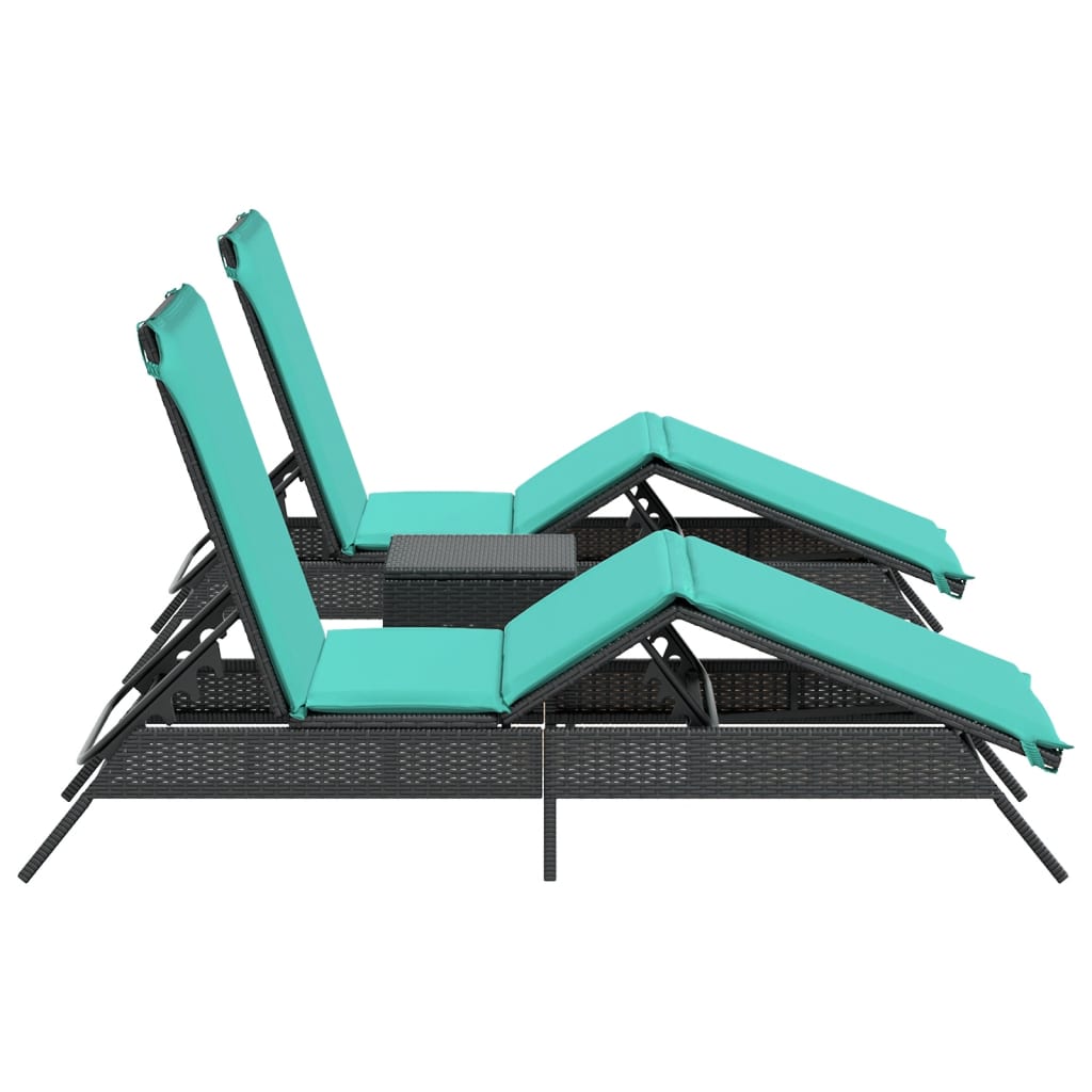 Lettini Prendisole 2 pz con Tavolino Nero in Polyrattan - homemem39