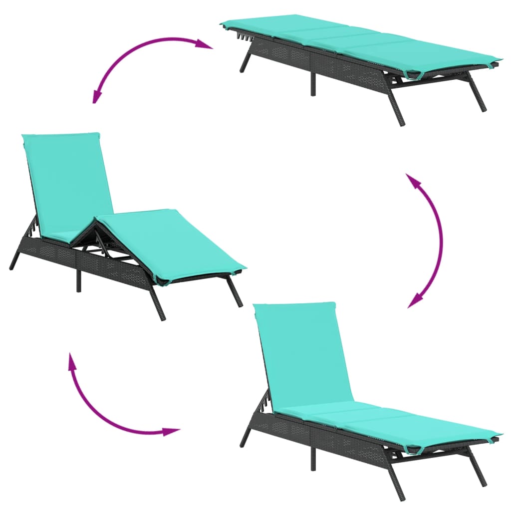 Lettini Prendisole 2 pz con Tavolino Nero in Polyrattan - homemem39