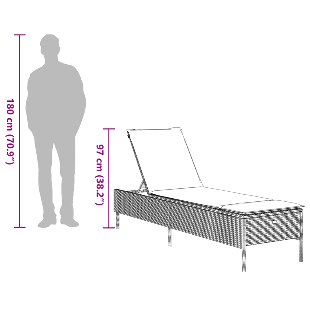 Lettino Prendisole con Cuscino Nero in Polyrattan | homemem39