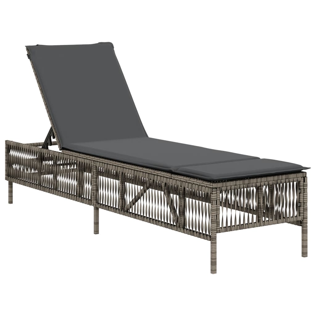 Lettino Prendisole con Cuscino Grigio in Polyrattan - homemem39