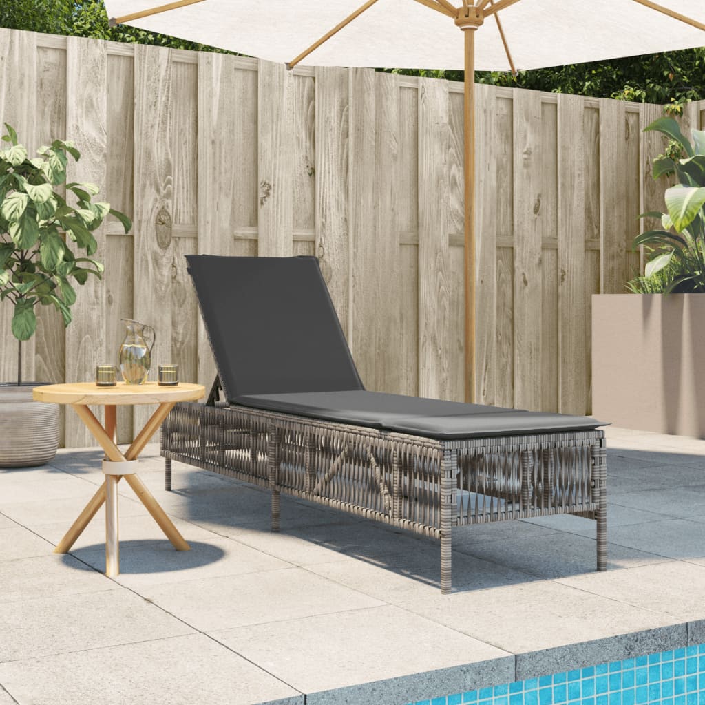 Lettino Prendisole con Cuscino Grigio in Polyrattan - homemem39