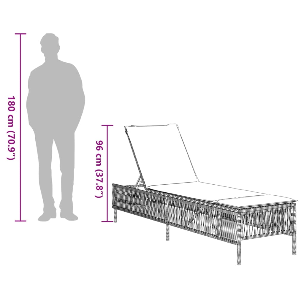 Lettino Prendisole con Cuscino Grigio in Polyrattan - homemem39