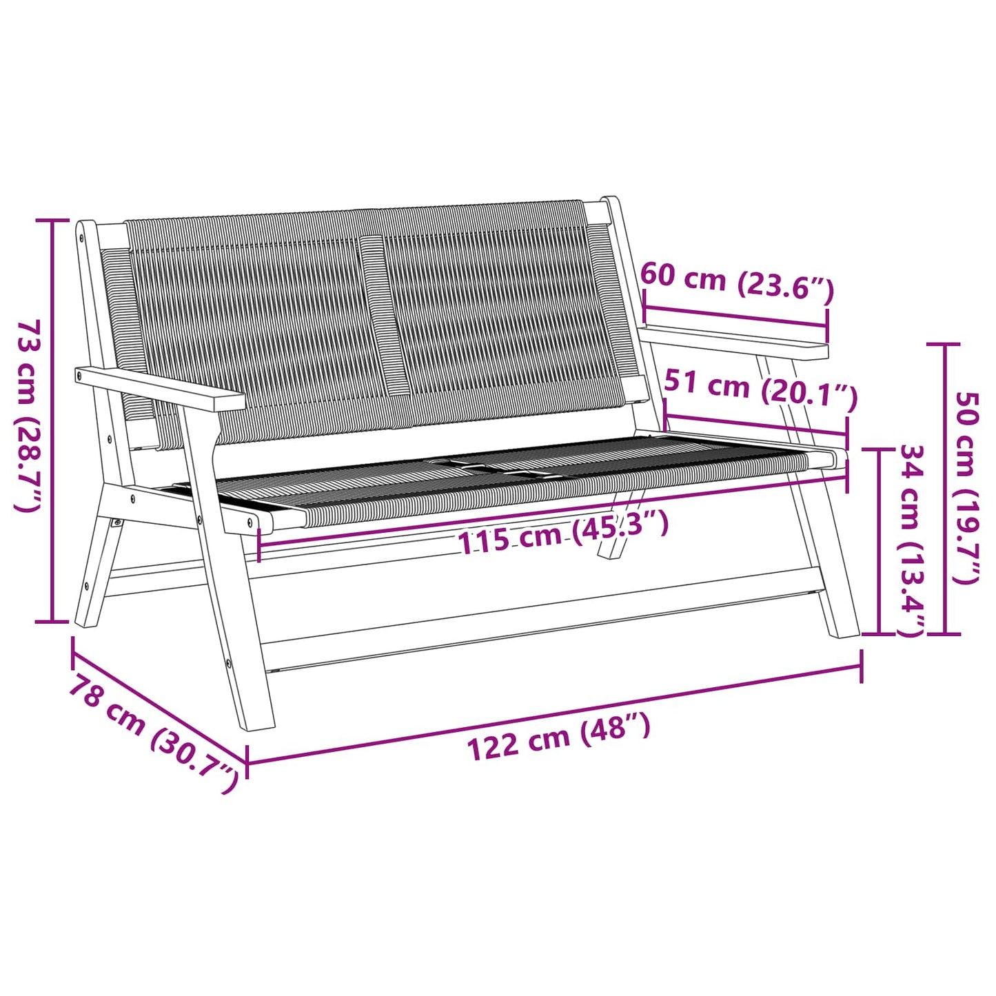 Arredamento da Giardino Nero 122 x 78 x 73 cm