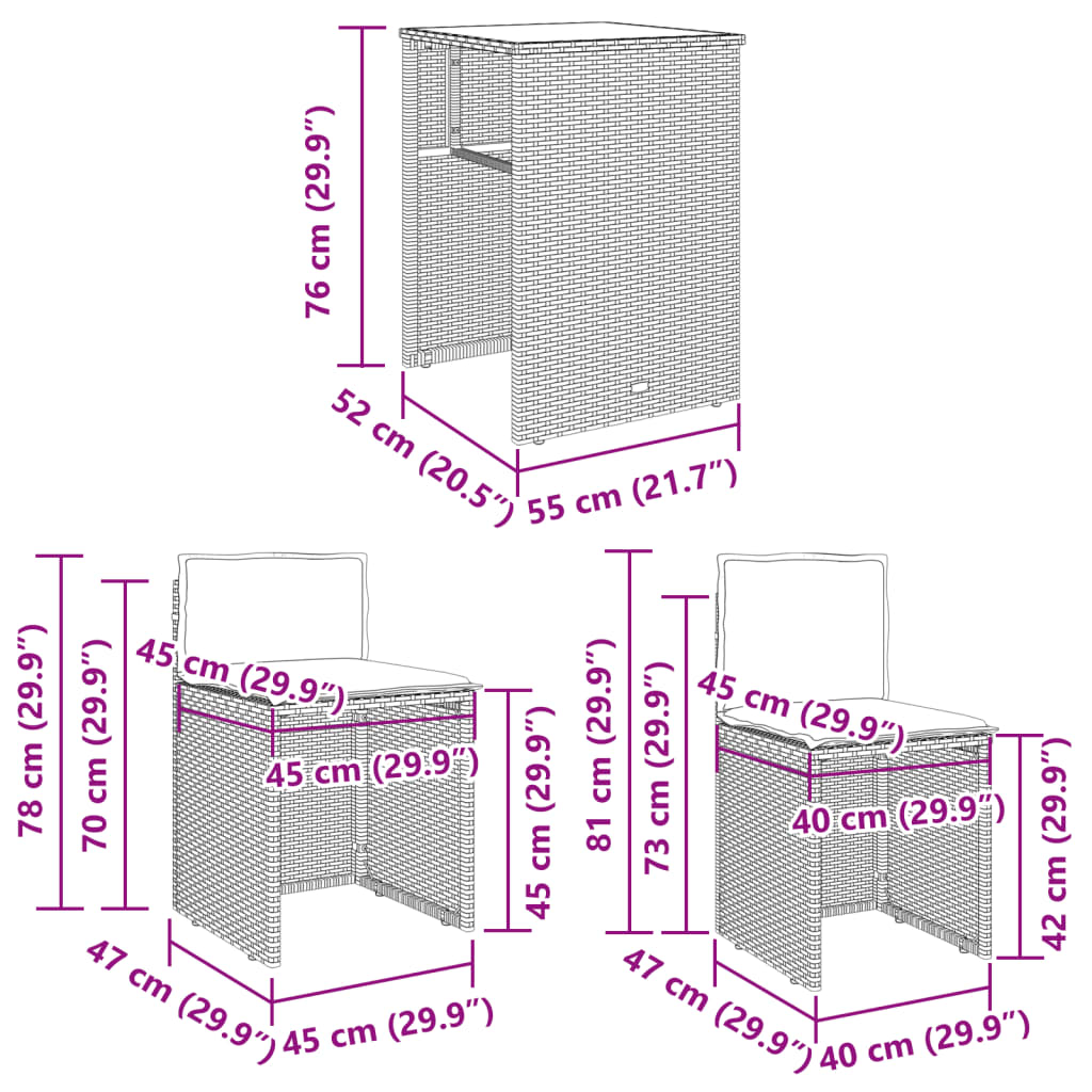 Set Bistrò 3 pz con Cuscini Marrone in Polyrattan | homemem39