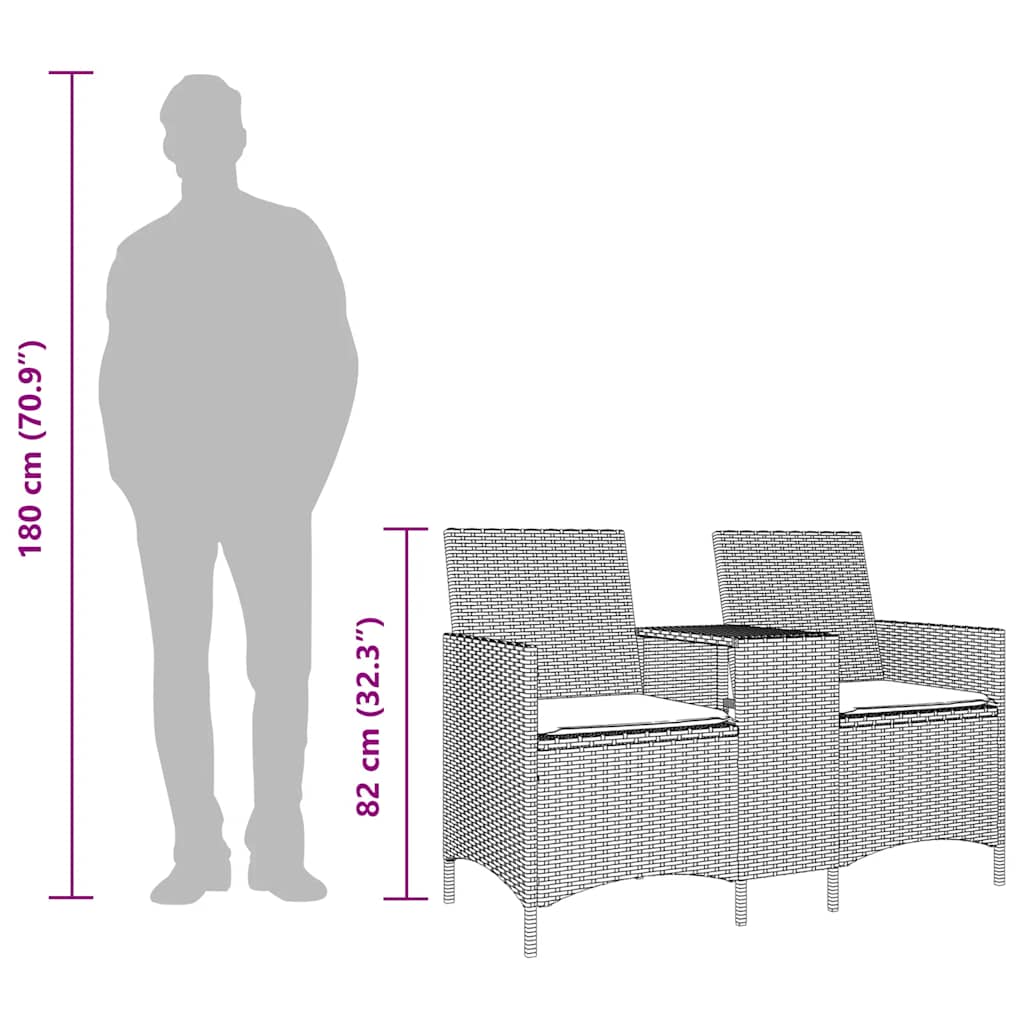 Divano Giardino 2 Posti con Tavolo e Cuscini Beige Polyrattan