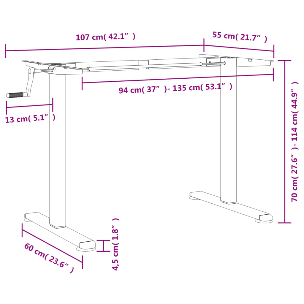 Telaio Scrivania in Piedi Nero (94-135)x60x(70-114)cm Acciaio | homemem39