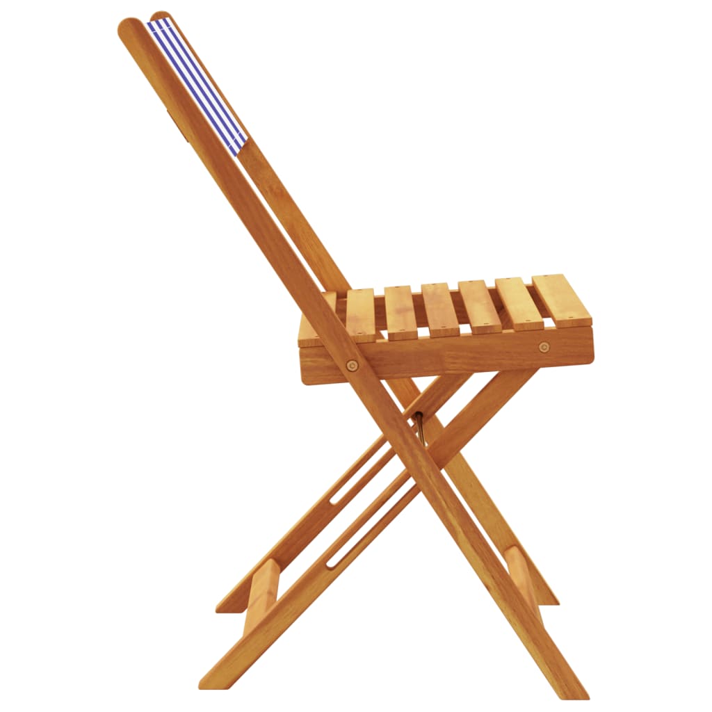 Sedie Bistrò 2pz Blu e Bianco Legno Massello Acacia e Tessuto