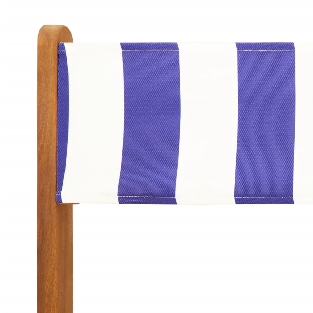 Sedie Bistrò 2pz Blu e Bianco Legno Massello Acacia e Tessuto