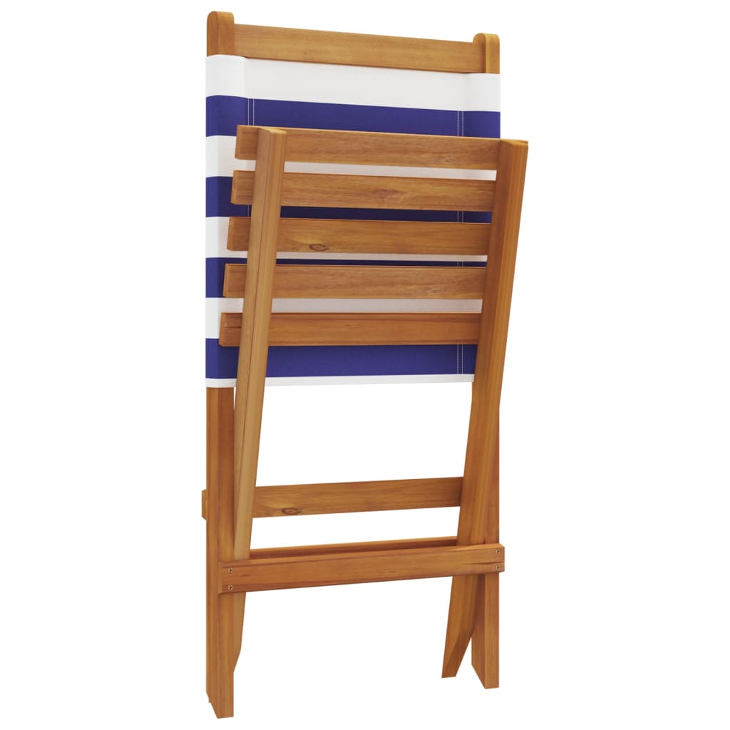 Sedie Giardino 2pz Blu e Bianco Legno Massello Acacia e Tessuto