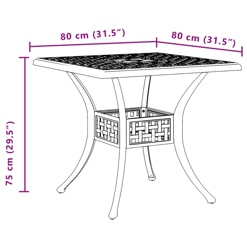 Tavolo da Giardino Nero 80x80x75 cm in Alluminio Pressofuso | homemem39