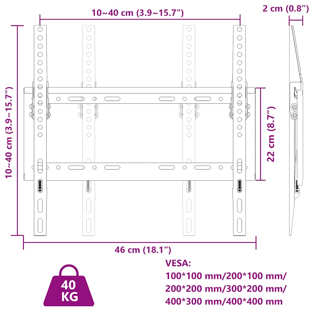 Supporto a Parete per Schermo 26"-63" Max VESA 400x400 mm 40kg - homemem39