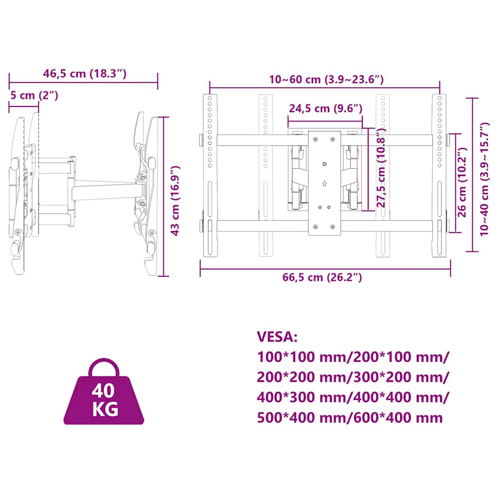 Supporto a Parete per Schermo 37"-80" Max VESA 600x400 mm 40kg - homemem39