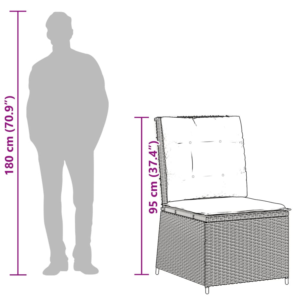 Divano Reclinabile Giardino Cuscini Grigio Chiaro in Polyrattan | homemem39