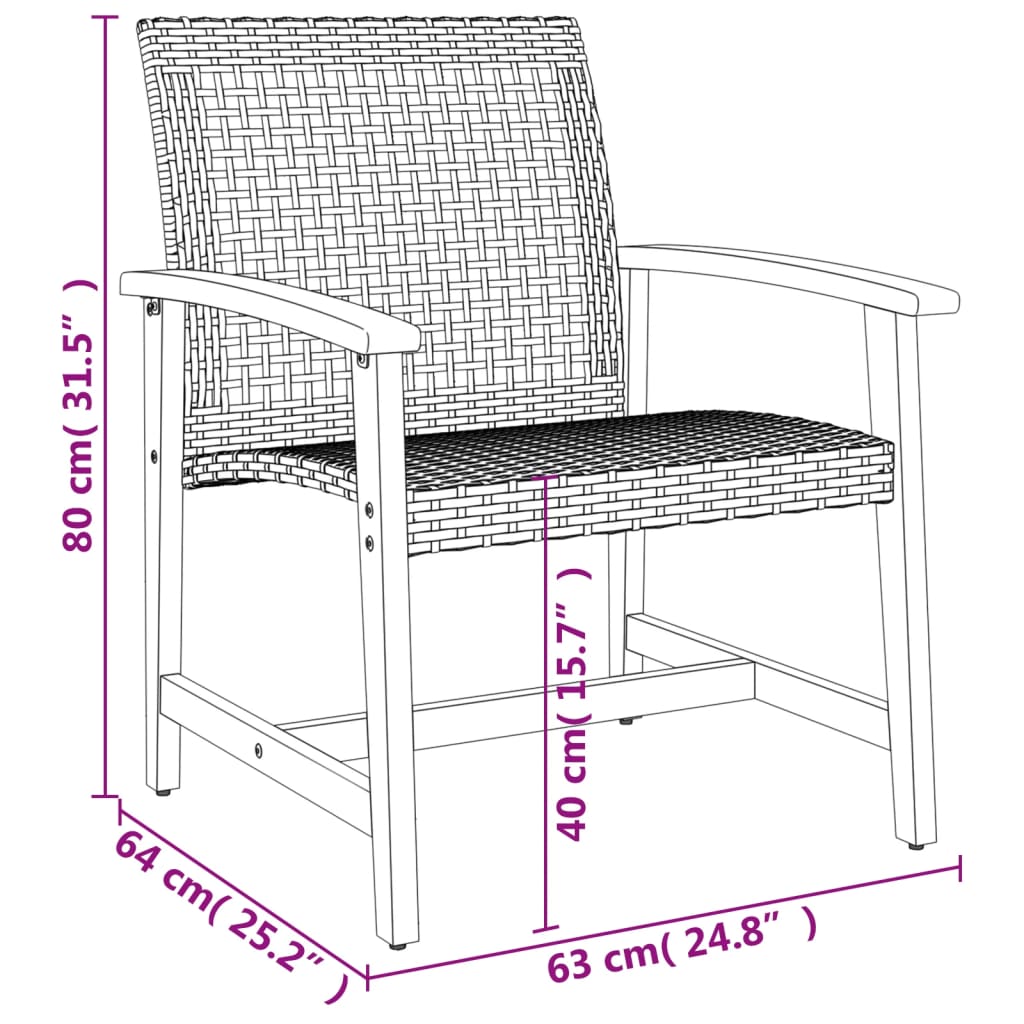 Sedie da Giardino 2pz Grigie in Polyrattan e Legno di Acacia | homemem39