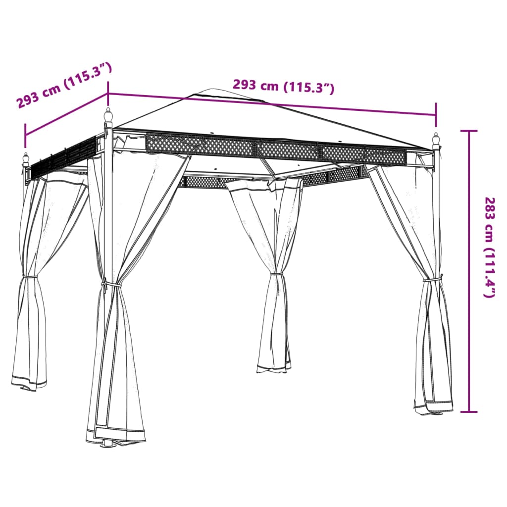 Gazebo con Pareti in Rete Crema 2,93x2,93 m in Acciaio | homemem39