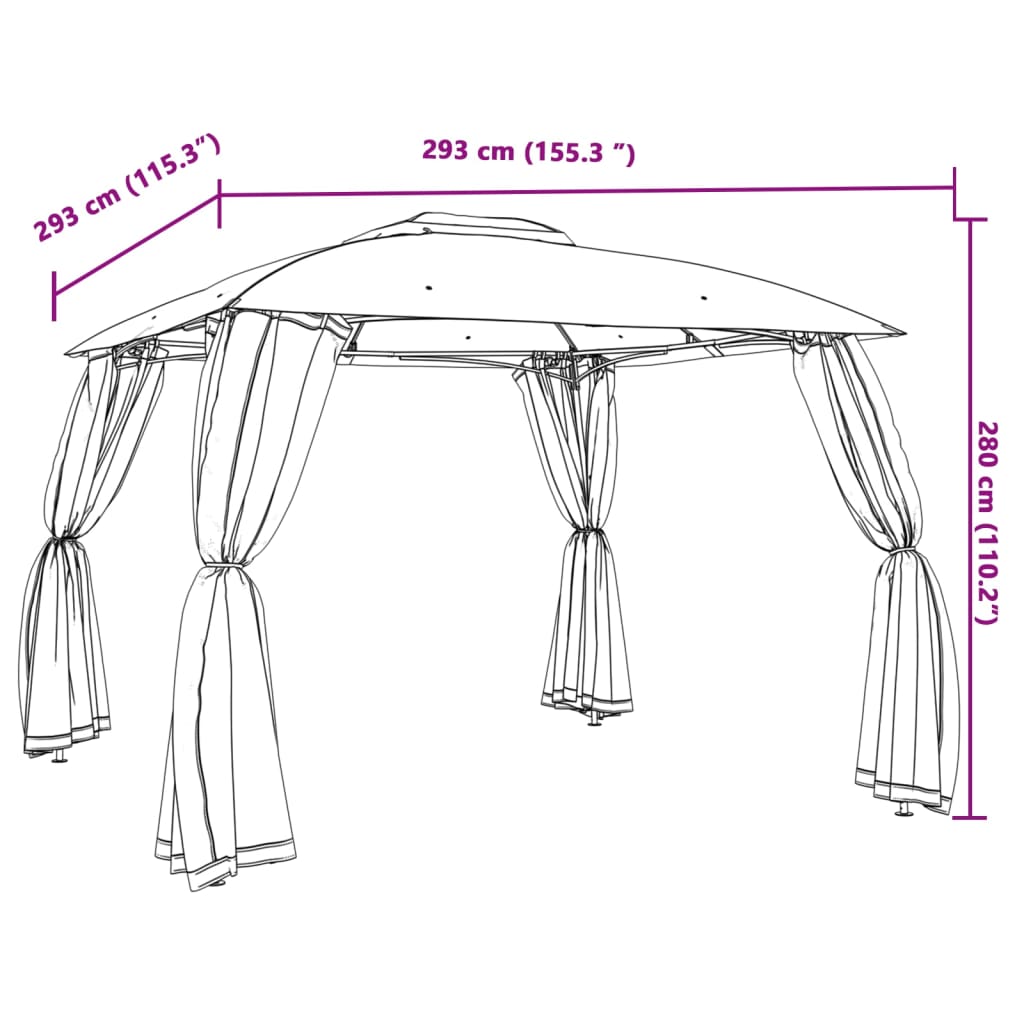 Gazebo Tetto Doppio e Pareti Rete Antracite 2,93x2,93 m Acciaio | homemem39