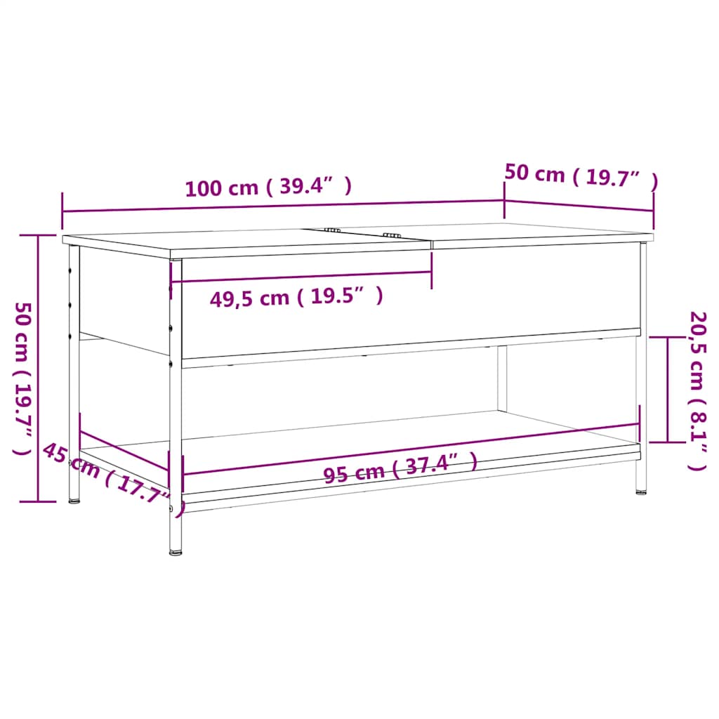 Tavolino da Salotto Nero 100x50x50cm Legno Multistrato Metallo | homemem39