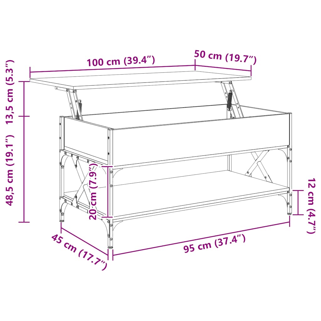 Tavolino Salotto Rovere Sonoma 100x50x50 cm Multistrato Metallo