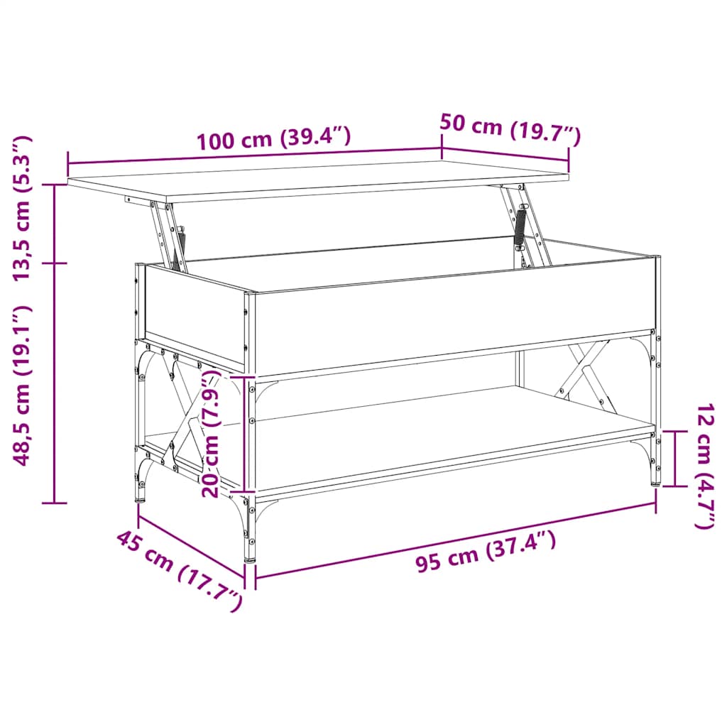 Tavolino Salotto Grigio Sonoma 100x50x50 cm Multistrato Metallo
