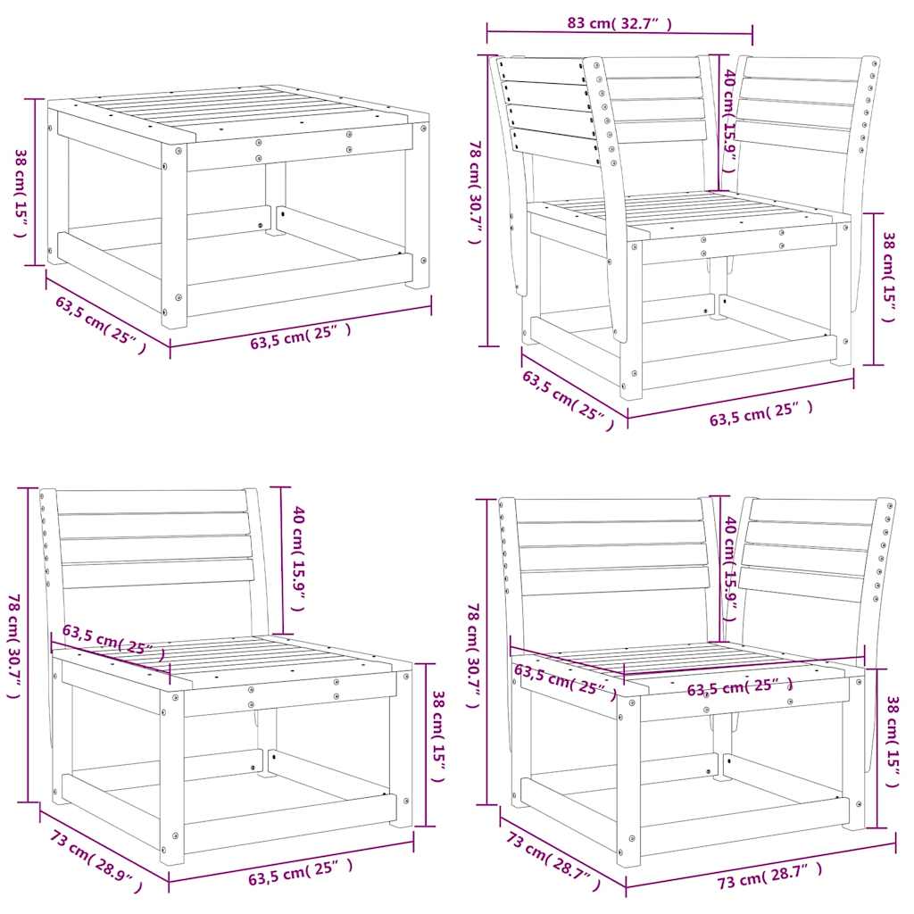 Set Salotto da Giardino 8 pz Marrone Cera Legno Massello Pino | homemem39