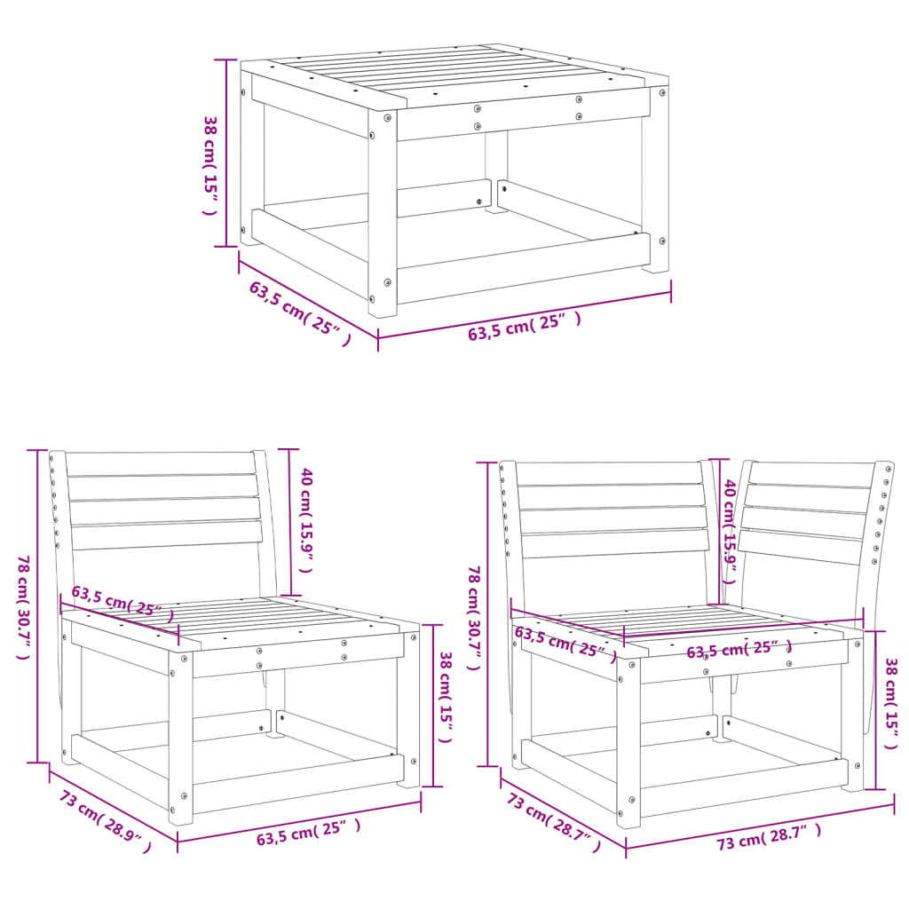 Set Divani da Giardino 5 pz Marrone Cera Legno Massello Pino | homemem39