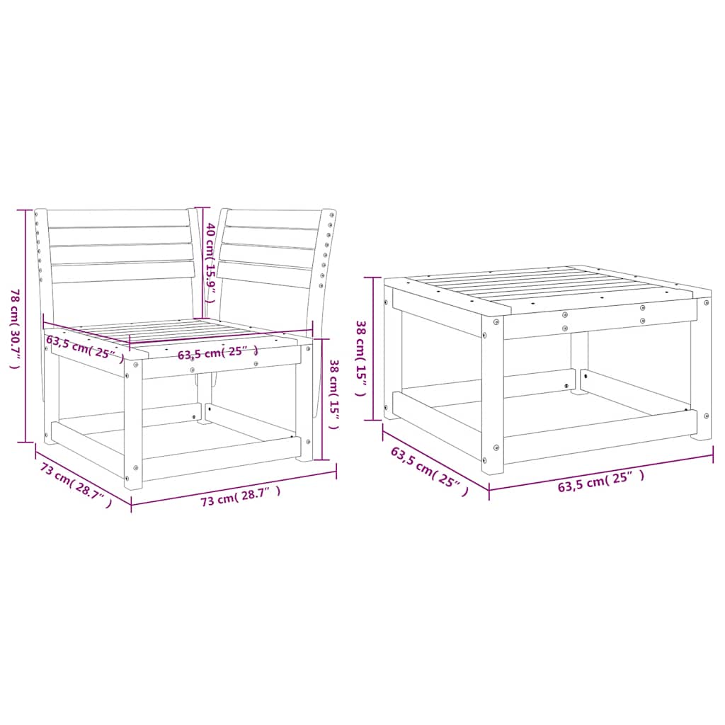 Set Divani da Giardino 3 pz Marrone Cera Legno Massello Pino | homemem39